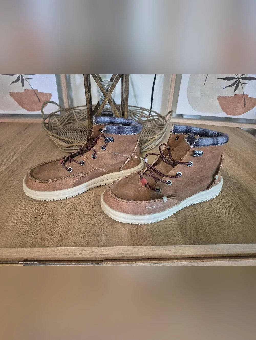 Hey Dude Kids Tan Suede Lace-Up Faux-Fur Collar Boots